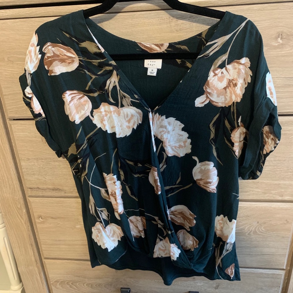 Green floral blouse